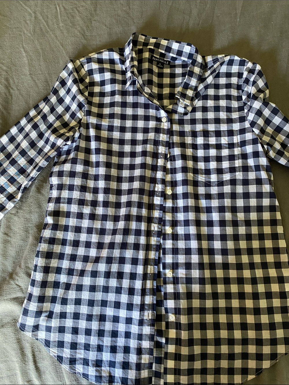 J. Crew Navy and White Gingham Button-Down Shirt